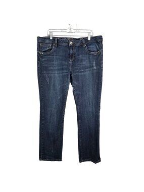 Juniors LA Idol Blue Denim Jeans Straight Rhinestones Accents Mid Rise Size 19